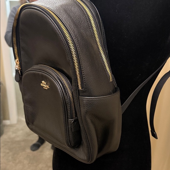 Coach Black Leather Backpack with Gold Accents - Picture 3 of 7